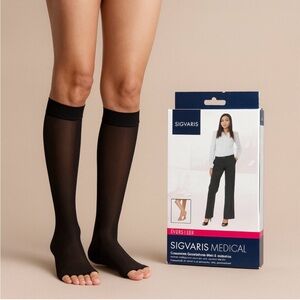 Sigvaris Eversheer Medical Black Compression Socks 15-20mmHg Open Toe Size S